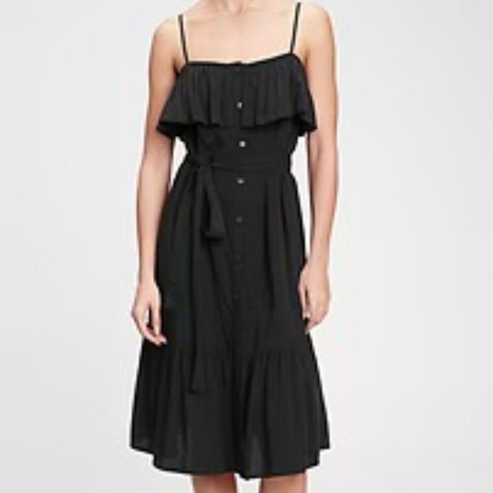 GAP Ruffle Cami Dress in Black M NWOT